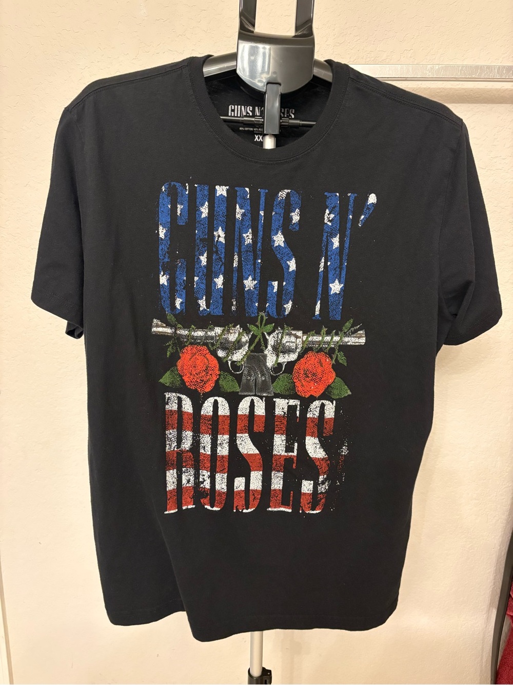 Guns N’ Roses Americana Flag Logo Band Tee Black Graphic T-Shirt XXL